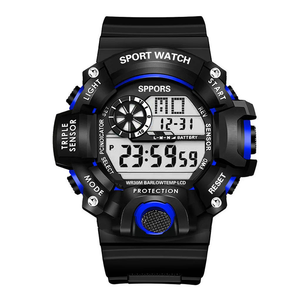 Men's Watch Fashion Sports Electronic Wristwatch Large Dial Multifunctional Waterproof Luminous Alarm Kids Male's Military Watch