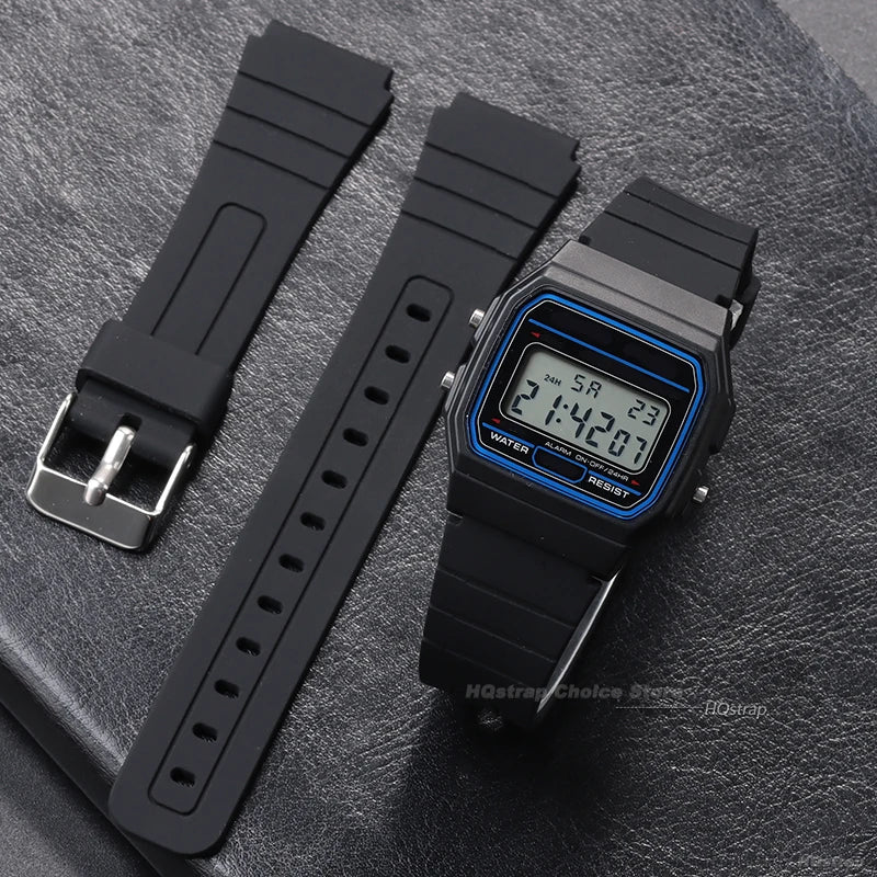 18mm Silicone Watch Strap for Casio W800H Soft Watchband Black Rubber Bracelet for SGW400 F91W F84 F105/108/A158/168 AE1200/1300