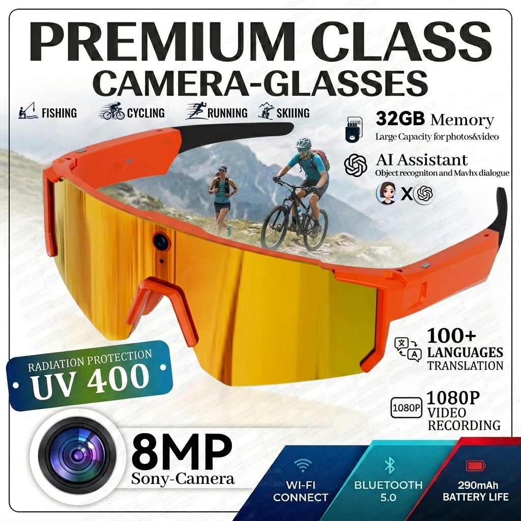 AI Smart Glasses with Camera 4K Video Recording Glasses Polarized Sports Sunglasses EIS Stabilization ual Mic Noise Canceling