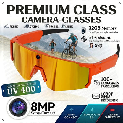 AI Smart Glasses with Camera 4K Video Recording Glasses Polarized Sports Sunglasses EIS Stabilization ual Mic Noise Canceling
