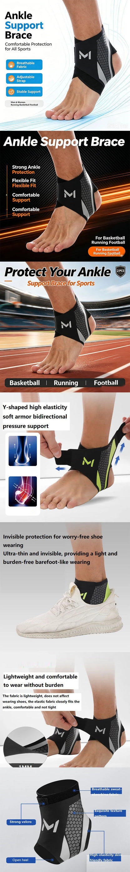 1-2PCS Bandage Ankle Protector Foot Support for Pain Plantar Fasciitis Night Splint Ankle Protector Soccer Compression Anklet