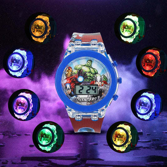 Flash Colorful Light Spiderman Children's Watches for Boys Cartoon Unicorn Girls Watch Kids Student Digital Clock Gifts Toy