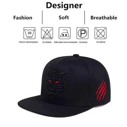 Unisex Tiger Embroidered Hip-hop Hats Outdoor Adjustable Casual Baseball Caps Sunscreen Hat