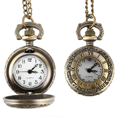 New Fashion Vintage Pocket Watch Alloy Roman Number Dual Time Display Clock Necklace Chain Watches Birthday Gifts