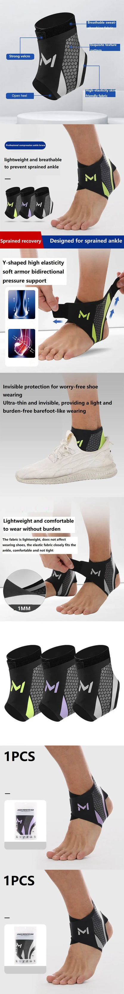 1-2PCS Bandage Ankle Protector Foot Support for Pain Plantar Fasciitis Night Splint Ankle Protector Soccer Compression Anklet