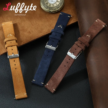 Vintage Suede Leather Watch Band 18mm 20mm 22mm Handmade Men Women Wristwatch Strap Quick Release Smartwatch Watchband