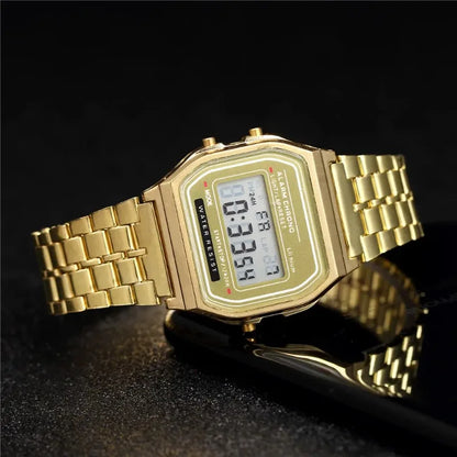 Luxury LED Digital Men's Watch Stainless Steel Electronic Wristwatch Simple Business Gold Silver Reloj Hombre