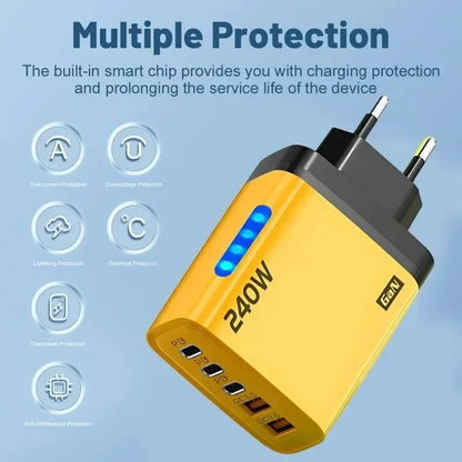 5-in-1 GaN 240W Fast Charger  Desktop Charger USB Type C Charger Fast Charging Quick Charge 3.0 Adapter For iPhone SamsungHuawei